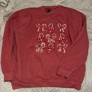 Gildan Red Sweater with Candy Cane and Bow Design